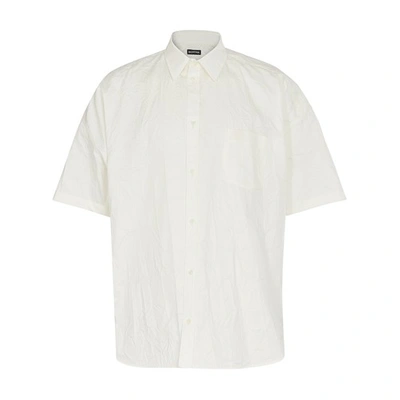 Balenciaga Short Sleeve Cocoon Wrinkled Shirt In White