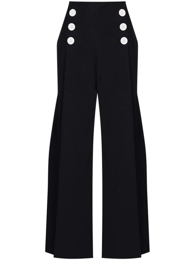 Rosie Assoulin Sailor Button-detailed Cotton-poplin Wide-leg Pants In Navy