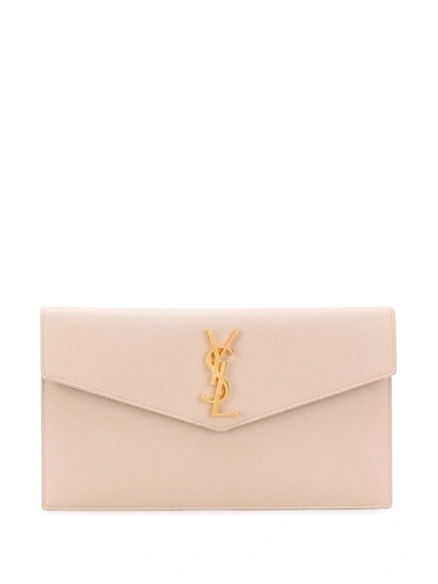 Saint Laurent Beige Uptown Leather Envelope Clutch Bag In Neutrals