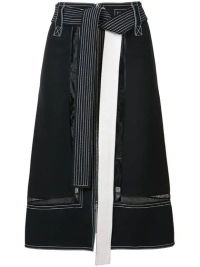 Derek Lam Lace-inset Belted Zip-front Skirt, Black