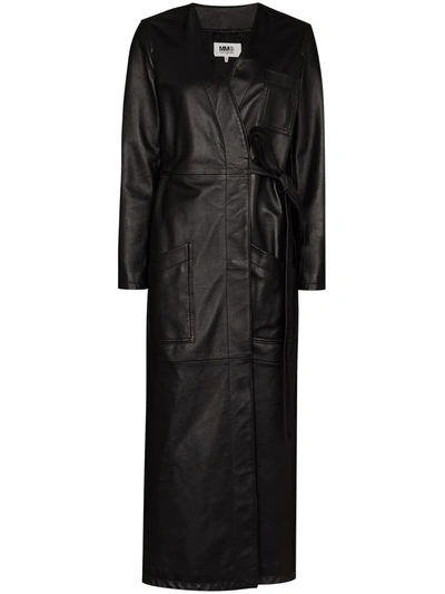 Mm6 Maison Margiela Longline Belted Leather Coat In Black