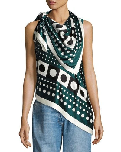 Monse Dot-print Tie-shoulder Silk Scarf Blouse, Green Pattern, Multi Pattern