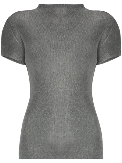Issey Miyake Mist Basics Pleated Funnel Neck Top In Grey