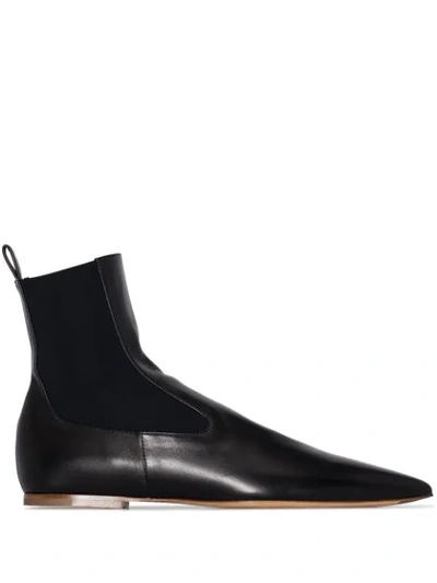 Jil Sander Black Pointed Toe Leather Ankle Boots
