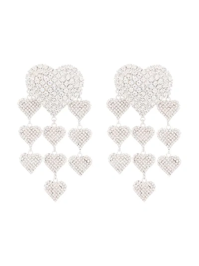 Alessandra Rich Silver Tone Heart Crystal Earrings In Metallic