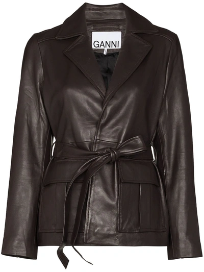 Ganni X Browns 50 Leather Wrap Jacket In Braun