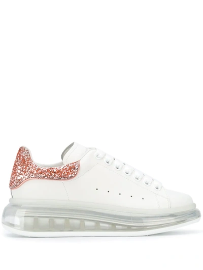 Alexander Mcqueen Oversize Glitter Detail Sneakers In White/ Topaz