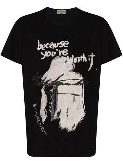 Yohji Yamamoto Black Slogan Print Graphic T-shirt