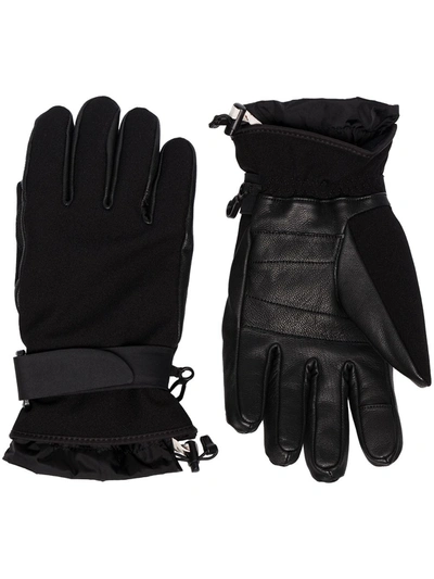 Moncler Black Leather Panelled Gloves