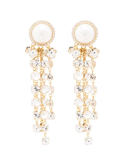 Alessandra Rich Gold Tone Crystal And Pearl Drop Earrings In Metallic