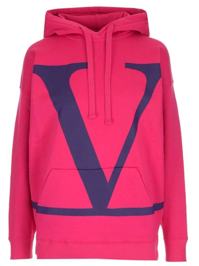 Valentino Vlogo Print Oversized Hoodie In Pink