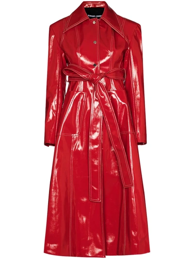 Angel Chen Belted Faux Leather Coat In Red