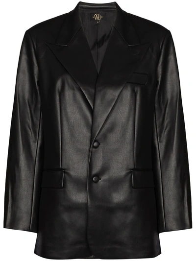 De La Vali Faux-leather Single-breasted Blazer In Black