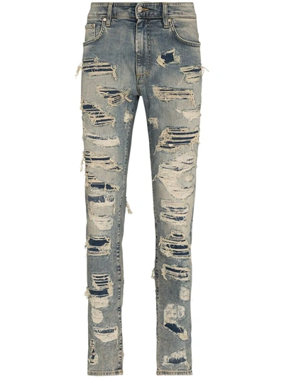 Represent Shredded Distressed Skinny Jeans In Blue