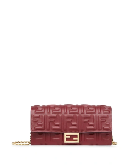 Fendi Leather Continental Wallet With Chain In Red