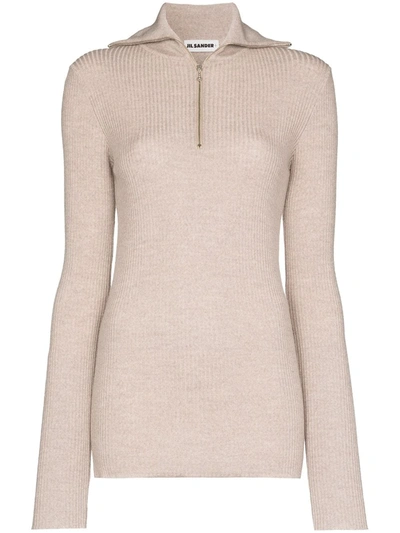 Jil Sander Neutrals Ribbed Wool Sweater