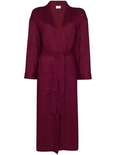 Pour Les Femmes Long Linen Dressing Gown In Red