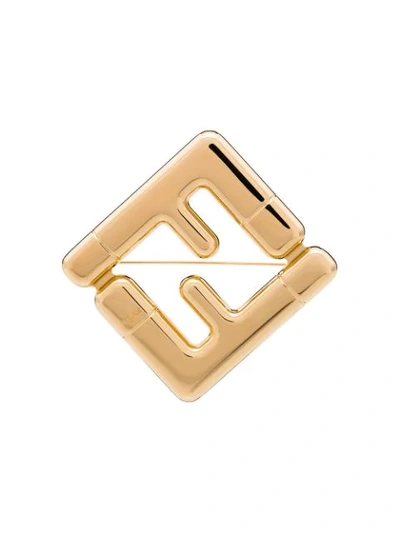 Fendi Gold Tone Ff Logo Brooch