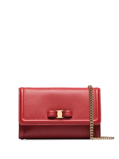Ferragamo Red Vara Bow Chain Leather Wallet