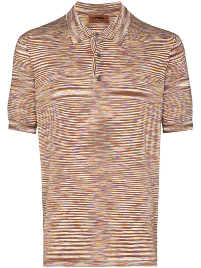 Missoni Striped Knit Polo Shirt In Brown