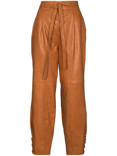 Ulla Johnson Navona Belted Leather Tapered Trousers In Brown