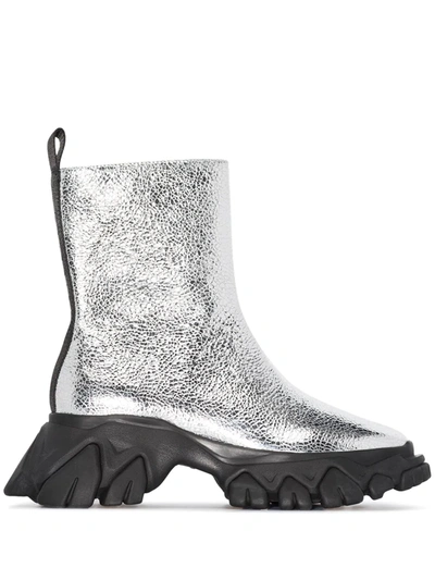 Angel Chen Silver Dragontooth Leather Ankle Boots