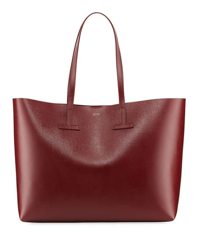 Tom Ford Saffiano Large Leather T Tote Bag In Dark Red
