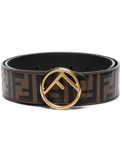 Fendi Ff Embossed Leather Belt In Brown