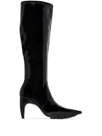 Angel Chen Black Tube Dragon Teeth 90 Patent Leather Boots