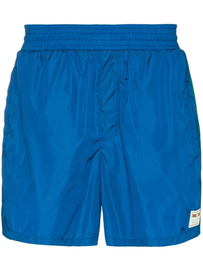 Gucci Web Stripe Swim Shorts In Blue