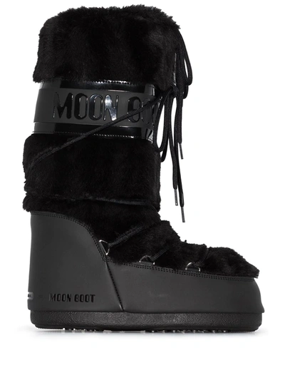 Moon Boot Black Classic Faux Fur Trim Snow Boots