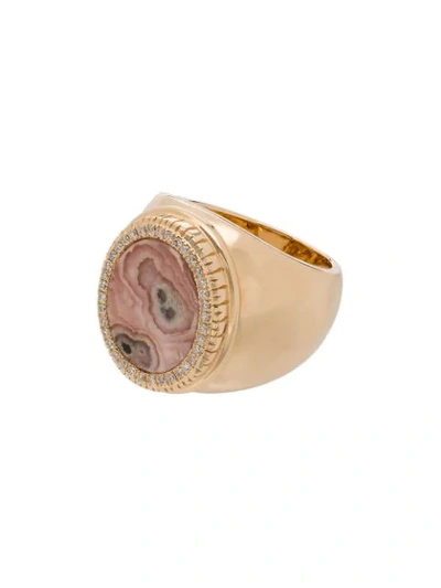 O Thongthai 14k Yellow Gold Rhodochrosite Diamond Ring