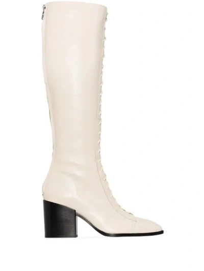 Aeyde White Britta 75 Knee-high Leather Boots In Neutrals