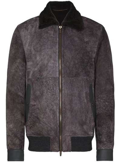 Ajmone Lacon Suede And Shearling Bomber Jacket In Grey