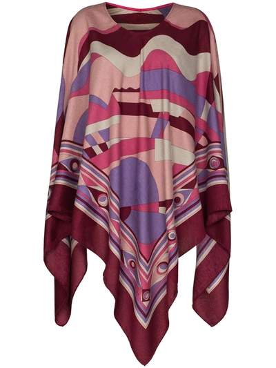 Emilio Pucci Clipper And Occhi Print Poncho In Pink