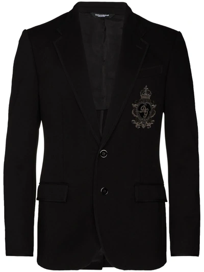 Dolce & Gabbana Blue Logo Patch Jersey Blazer