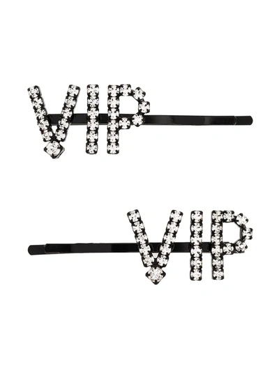 Ashley Williams Silver Tone Vip Hair Clip Set In Black