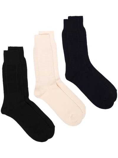 Anonymous Ism Black And Beige Ribbed Socks Set