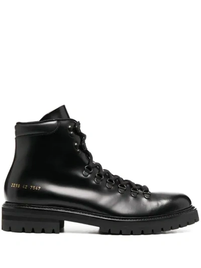 Common Projects Hiking Combat Boots In Black Leather
