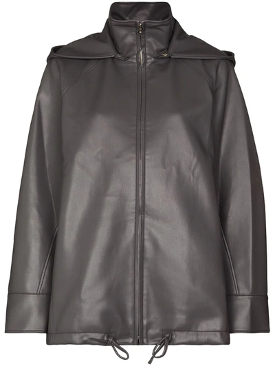 Lvir Hooded Faux Leather Jacket In Grey