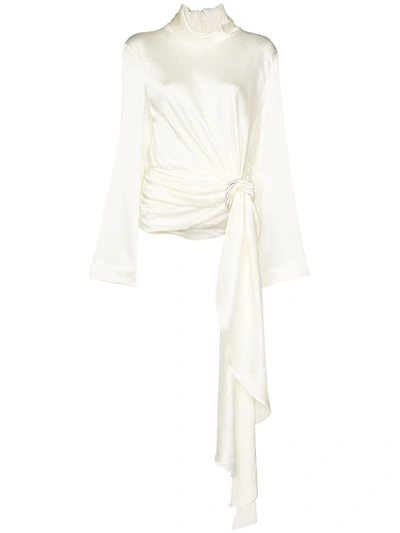 Solace London High Neck Satin Blouse In White