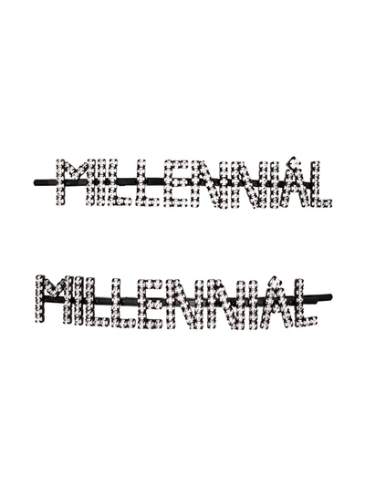 Ashley Williams Silver Tone Millennial Crystal Hair Clip Set In Black