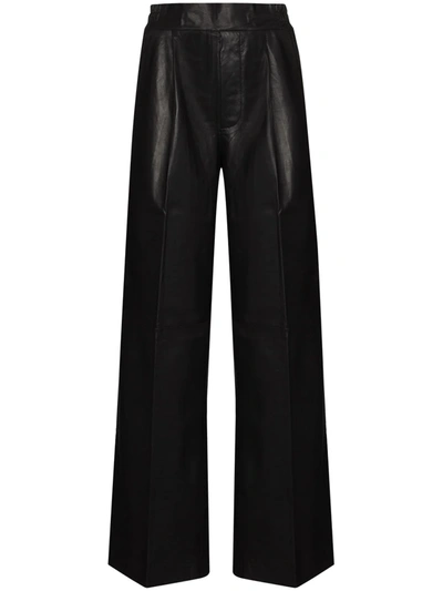 Remain Duchesse Wide Leg Leather Trousers In Black