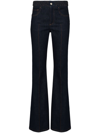 Chloé Braided High-rise Flared Jeans In Dark Denim | ModeSens