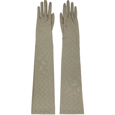 Marine Serre Grey Crescent Moon Print Reflective Long Gloves In 11 Bronze