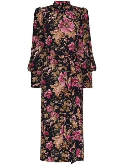 Zimmermann Lucky Sheath Floral Midi Dress In Pink