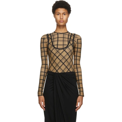 Markoo Printed Checked Bodysuit In Brown/black