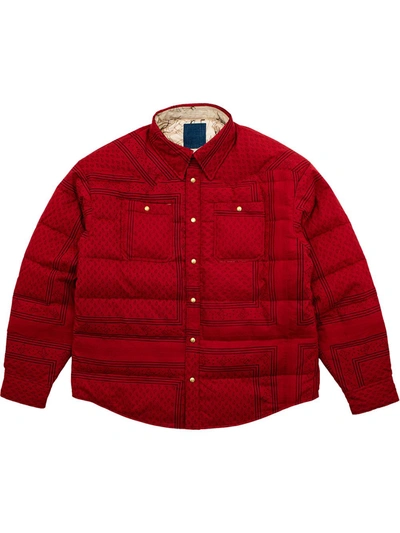 Visvim X F.i.l. Indigo Camping Trading Post Kerchief Down Shirt Jacket In Red