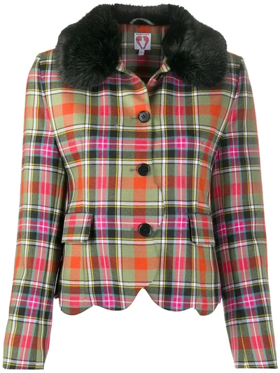 Shrimps Grace Checked Faux Fur Collar Jacket In Green