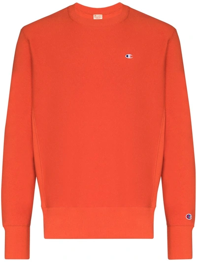 Champion Logo-appliquéd Fleece-back Cotton-blend Jersey Sweatshirt In Orange